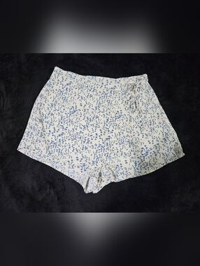 White & Blue Floral Tie-Waist Skort